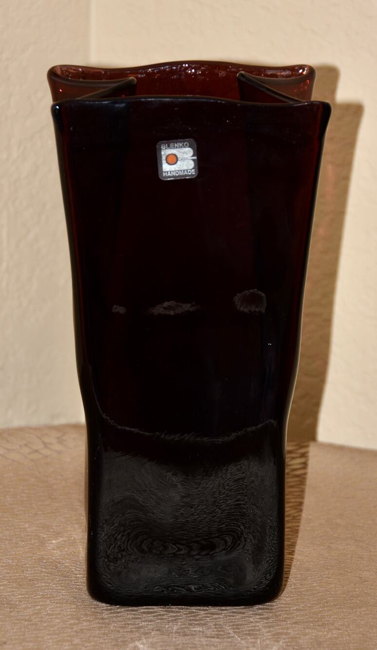 Blenko 1980's American Glass Company Hand Blown Paper Bag Vase Art Glass